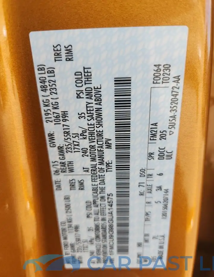 1FMCU9G98GUA14575# 12