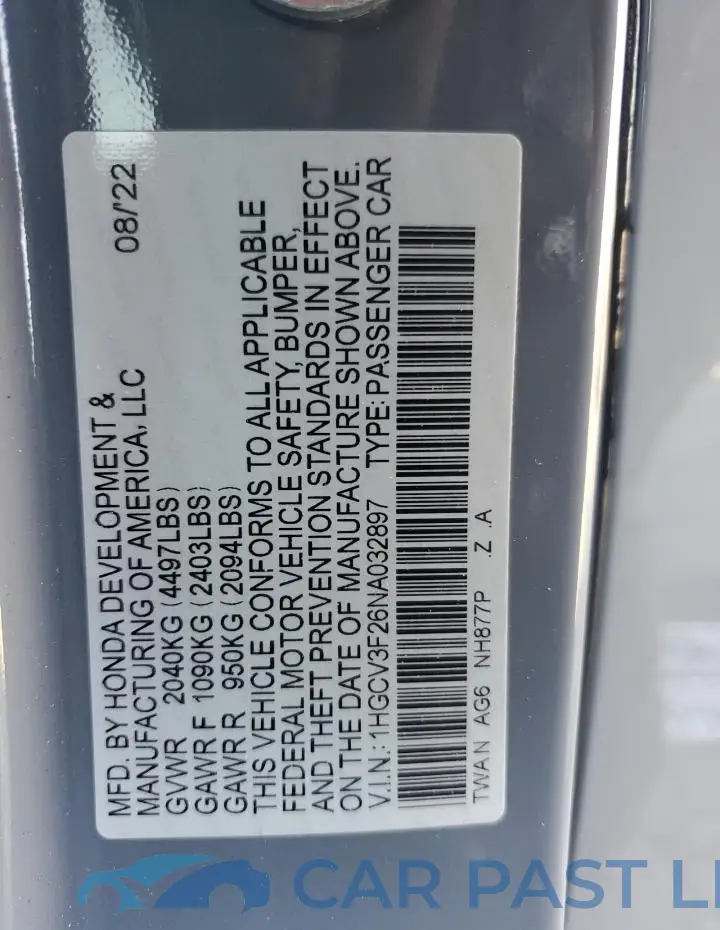 1HGCV3F26NA032897# 12