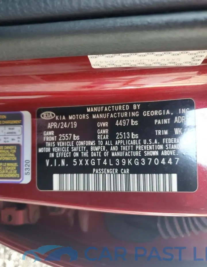 5XXGT4L39KG370447# 12