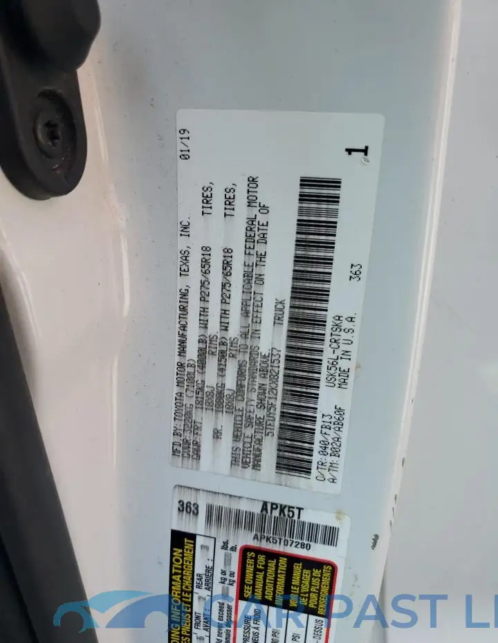 5TFUY5F12KX821537# 12