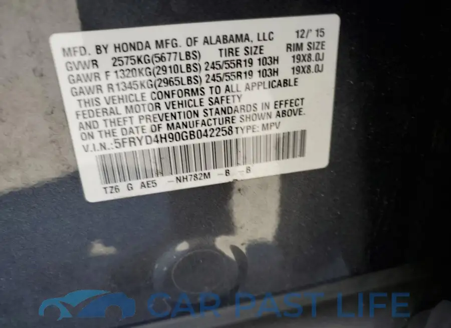 5FRYD4H90GB042258# 13