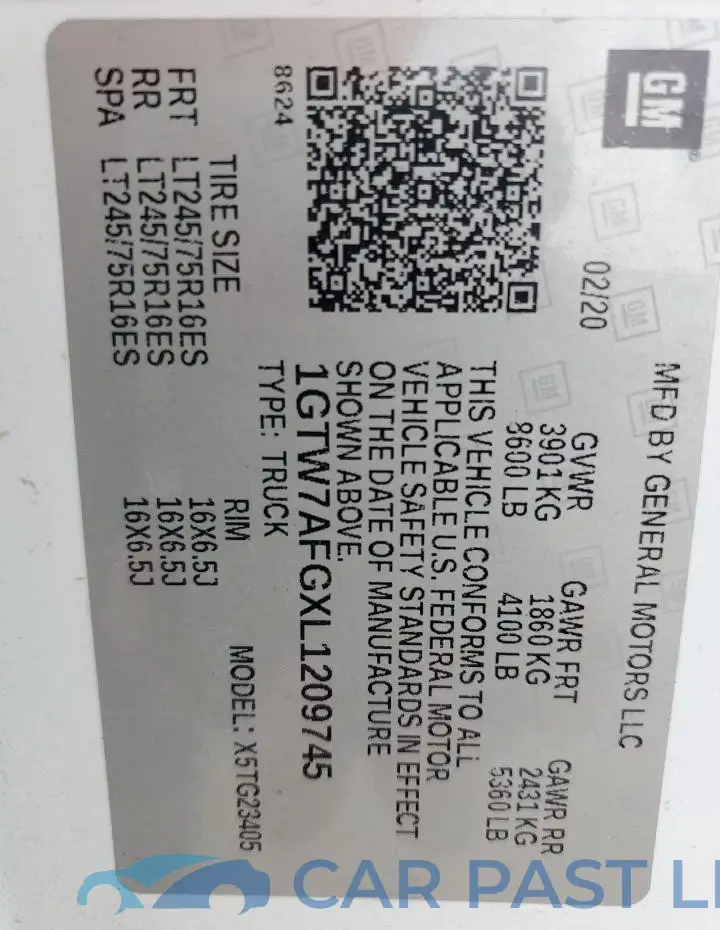 1GTW7AFGXL1209745# 14