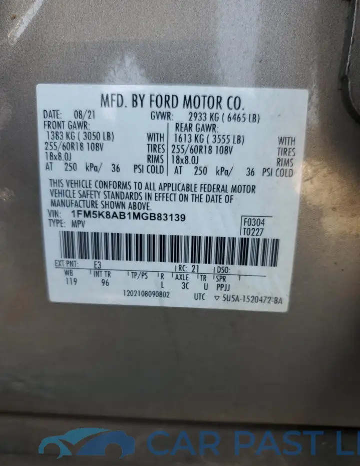 1FM5K8AB1MGB83139# 12