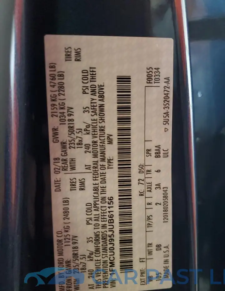 1FMCU0J95JUB61156# 13
