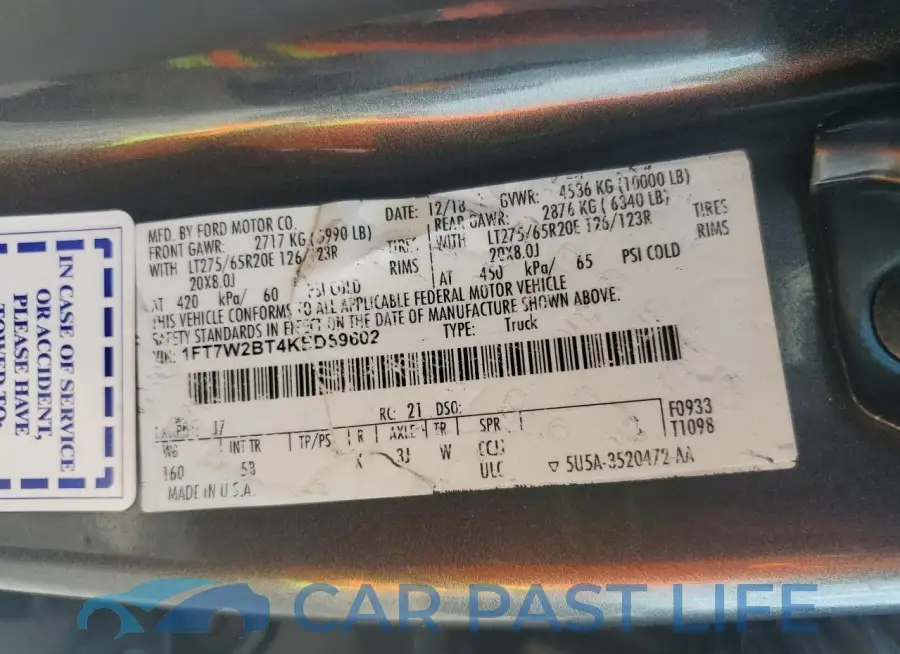 1FT7W2BT4KED59602# 12