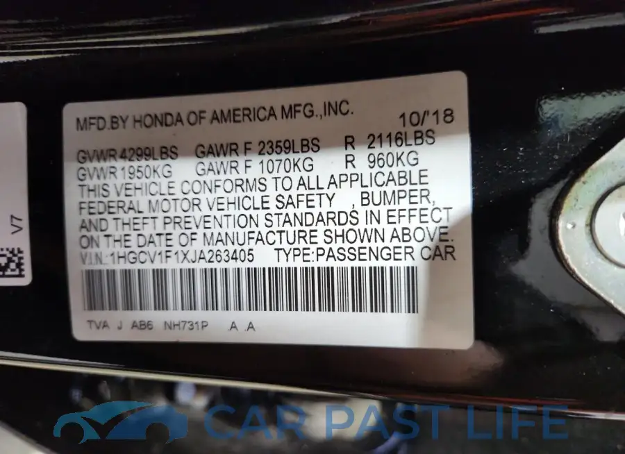 1HGCV1F1XJA263405# 12