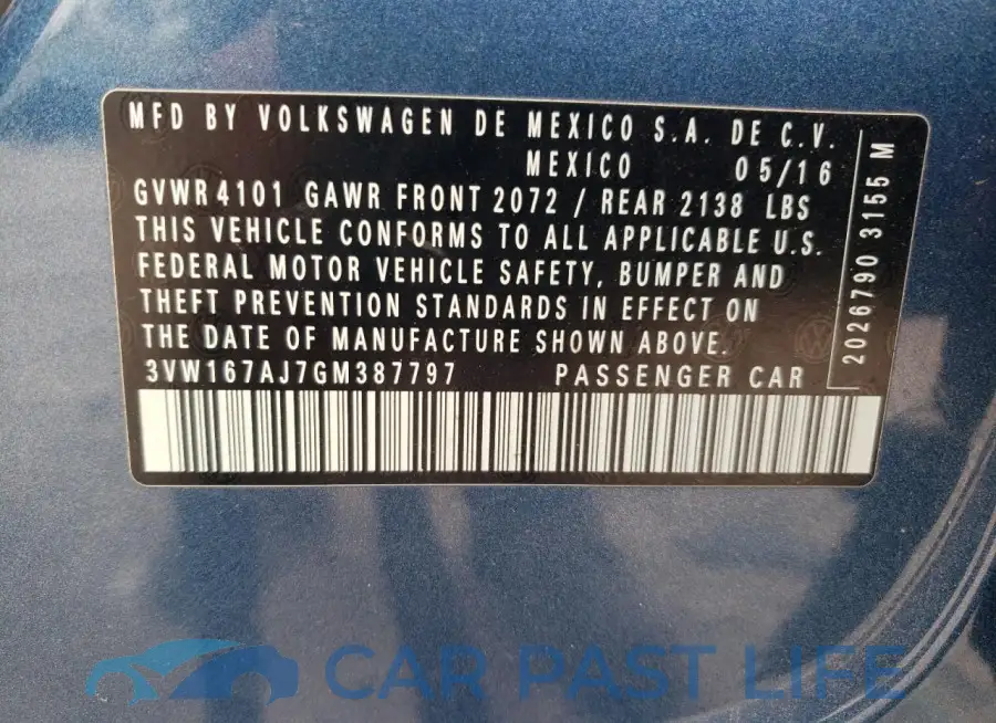 3VW167AJ7GM387797# 12