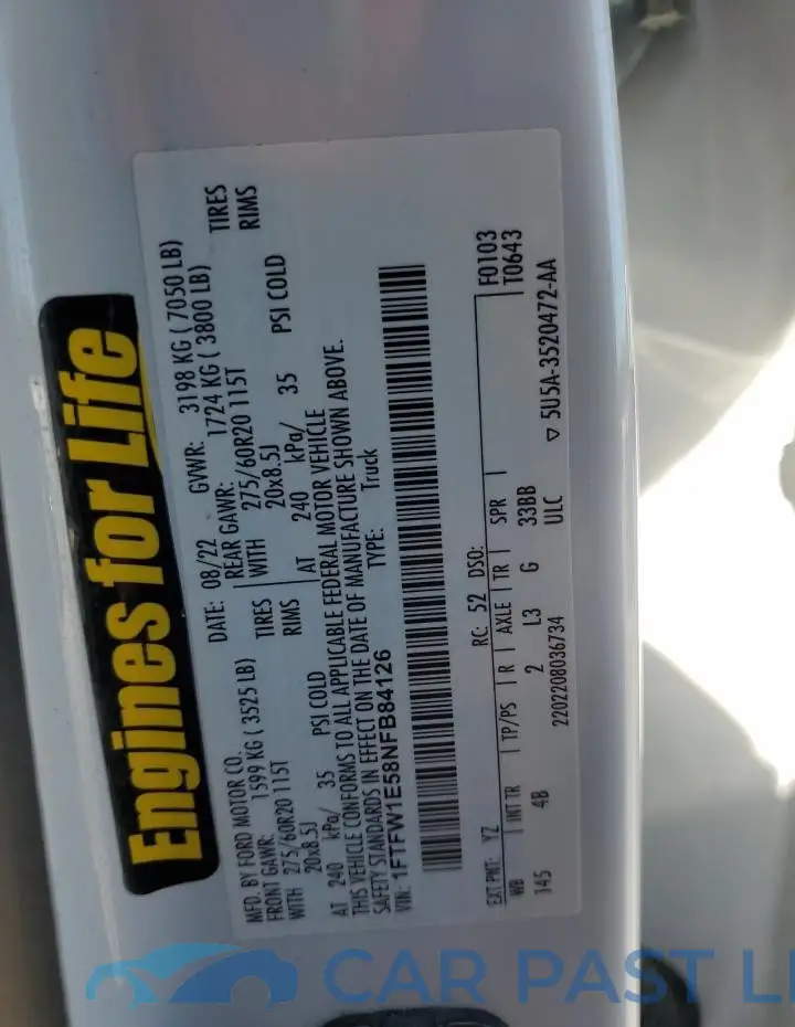 1FTFW1E58NFB84126# 12