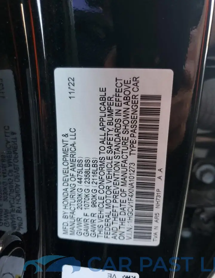 1HGCV1F4XNA101273# 13
