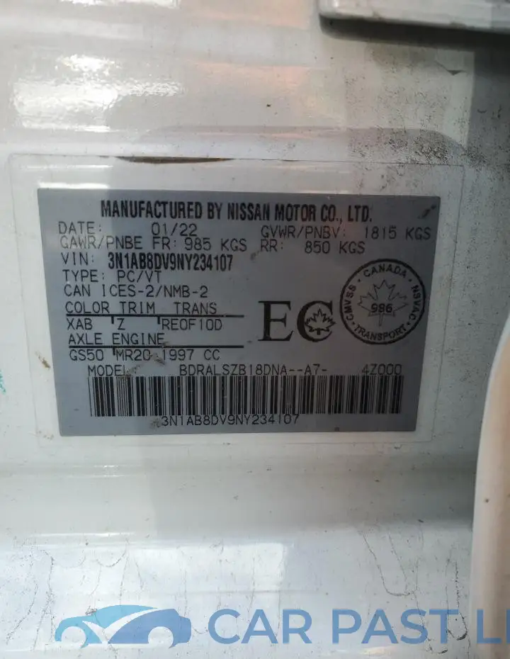 3N1AB8DV9NY234107# 12