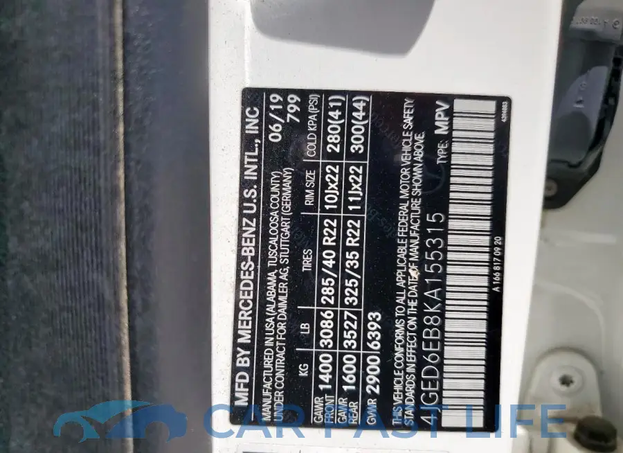 4JGED6EB8KA155315# 13