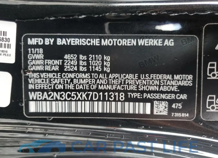 WBA2N3C5XK7D11318# 13