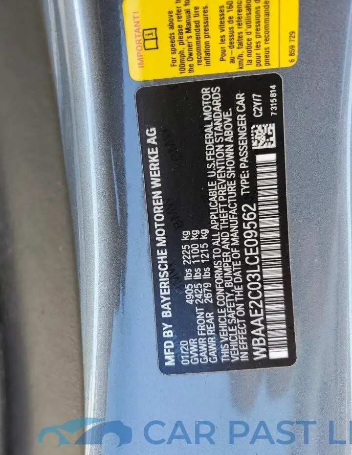 WBAAE2C03LCE09562# 12