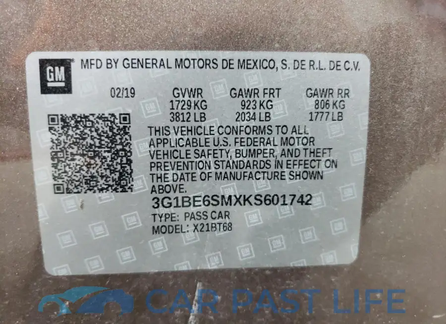 3G1BE6SMXKS601742# 13
