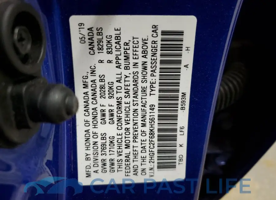 2HGFC2F68KH561149# 12