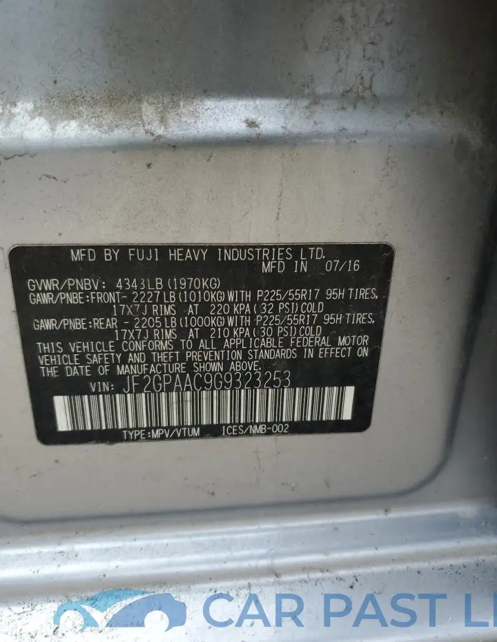 JF2GPAAC9G9323253# 13