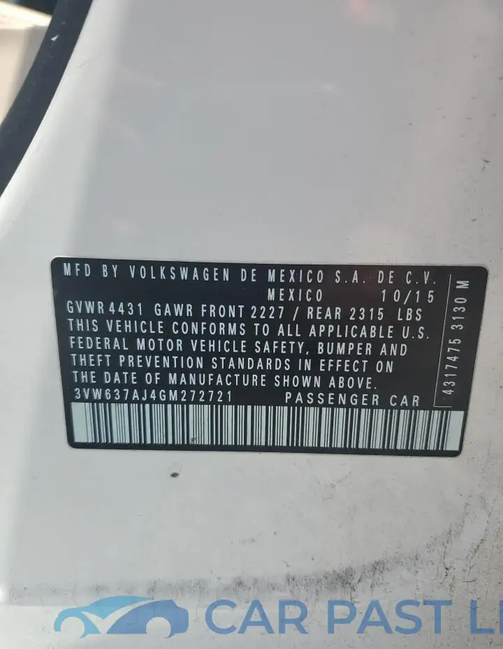 3VW637AJ4GM272721# 12