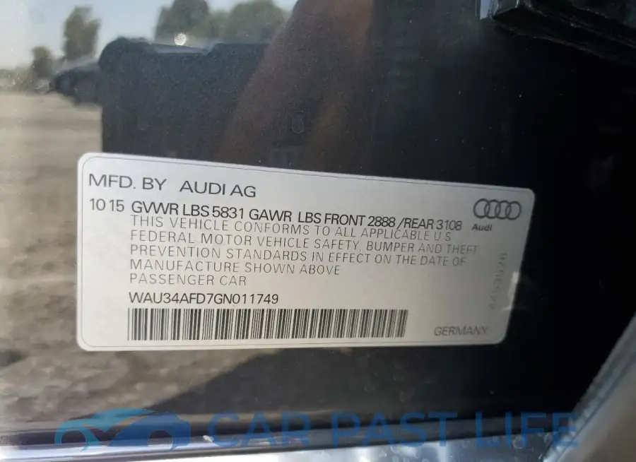WAU34AFD7GN011749# 12
