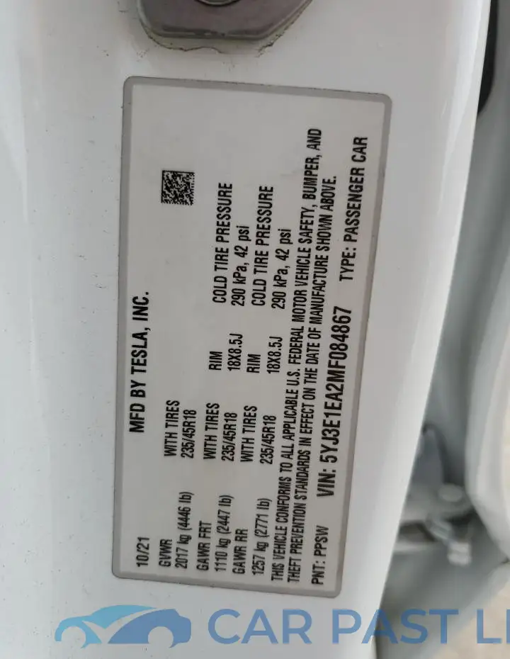 5YJ3E1EA2MF084867# 12