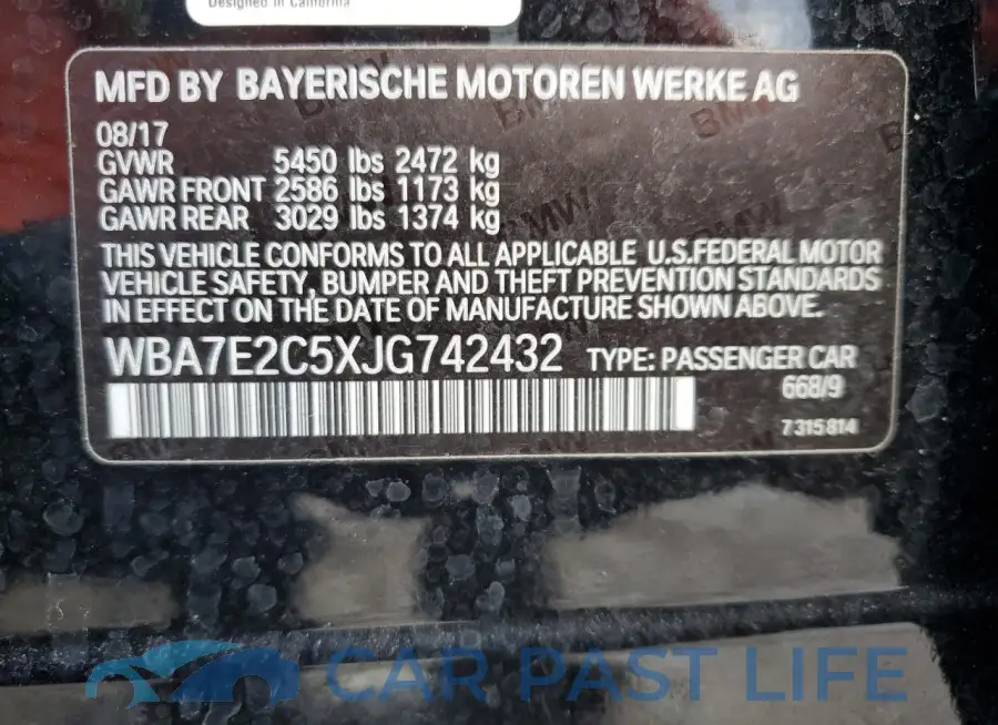 WBA7E2C5XJG742432# 12