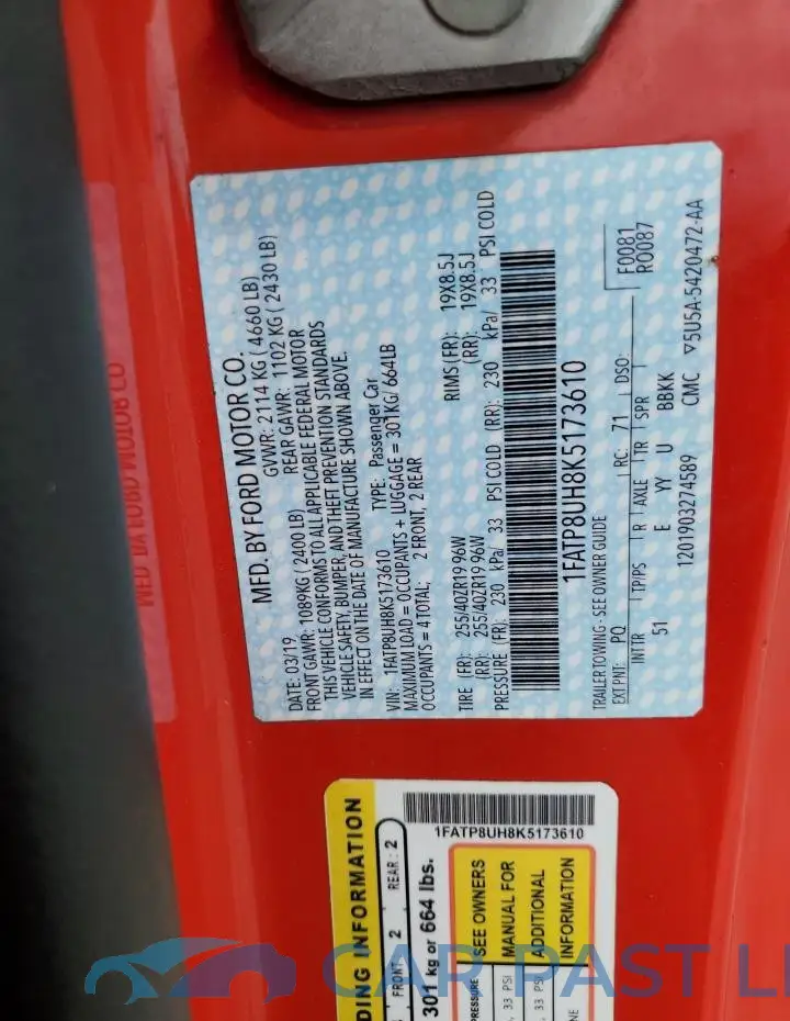 1FATP8UH8K5173610# 12