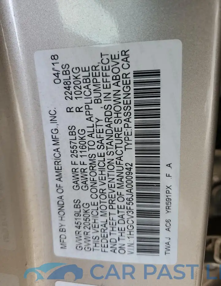 1HGCV3F56JA000942# 12