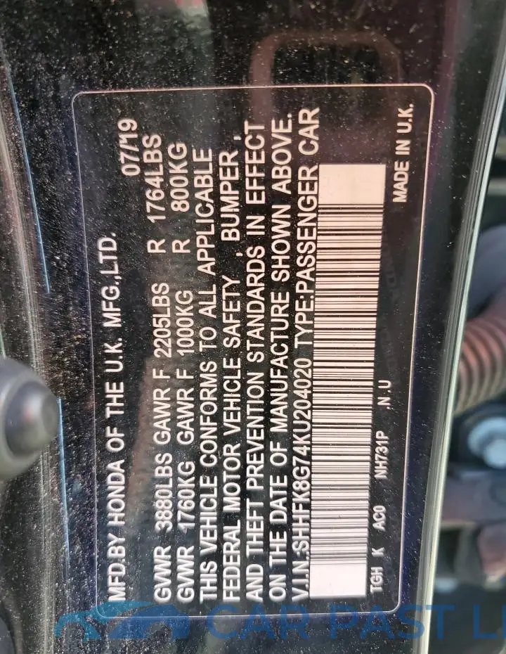 SHHFK8G74KU204020# 13