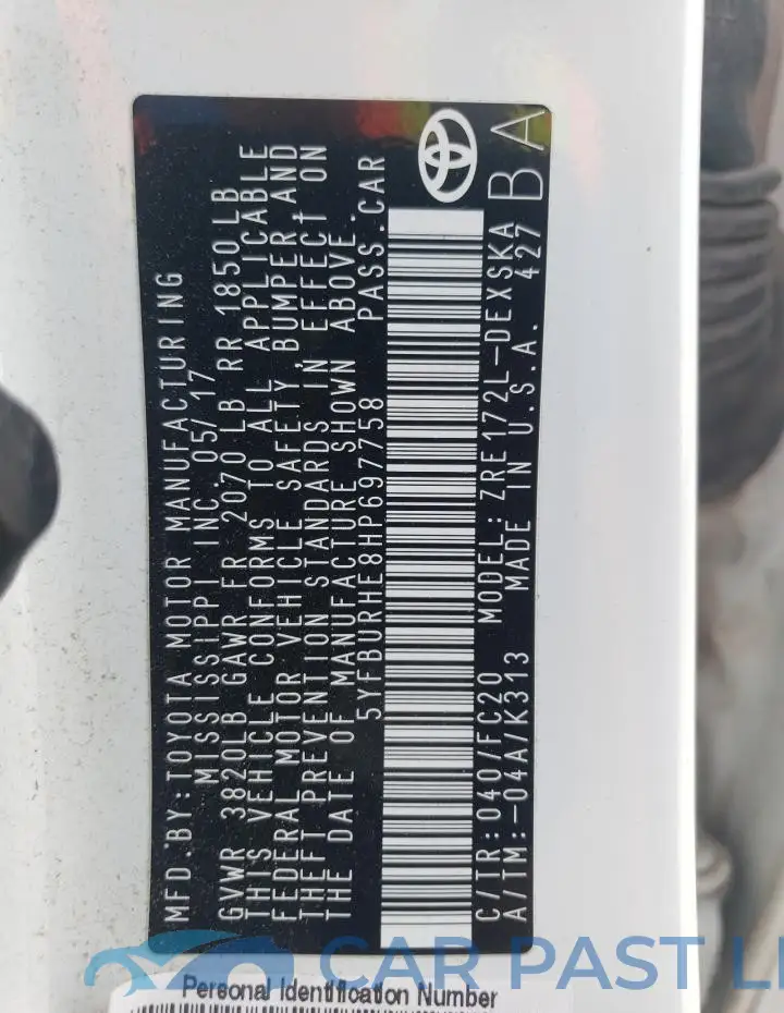 5YFBURHE8HP697758# 12