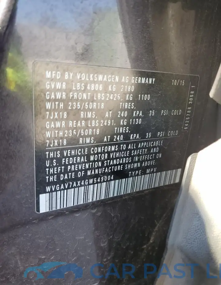 WVGAV7AX4GW549004# 13