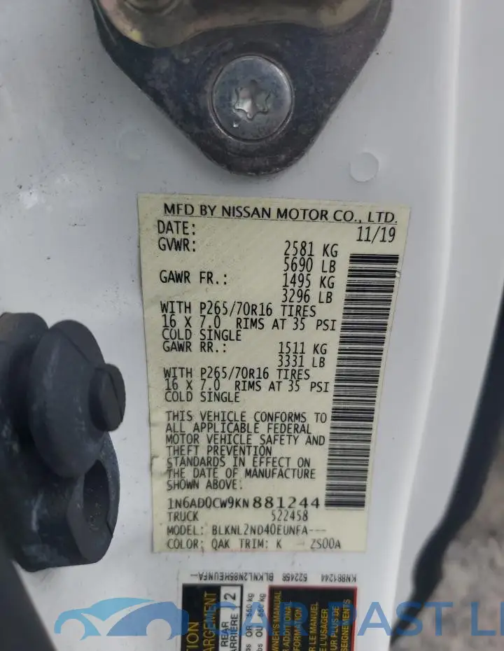1N6AD0CW9KN881244# 12