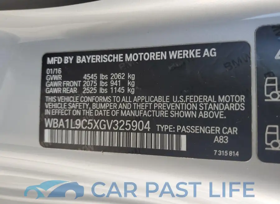 WBA1L9C5XGV325904# 12