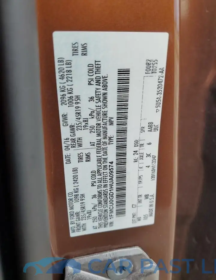 1FMCU0GD1HUA09574# 13