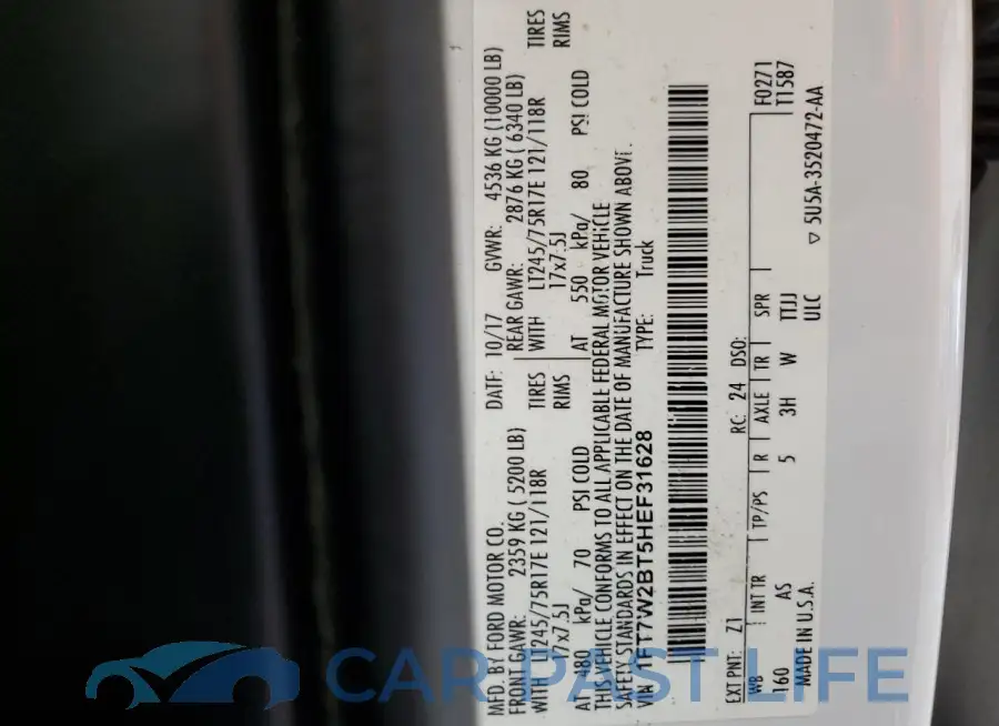 1FT7W2BT5HEF31628# 12