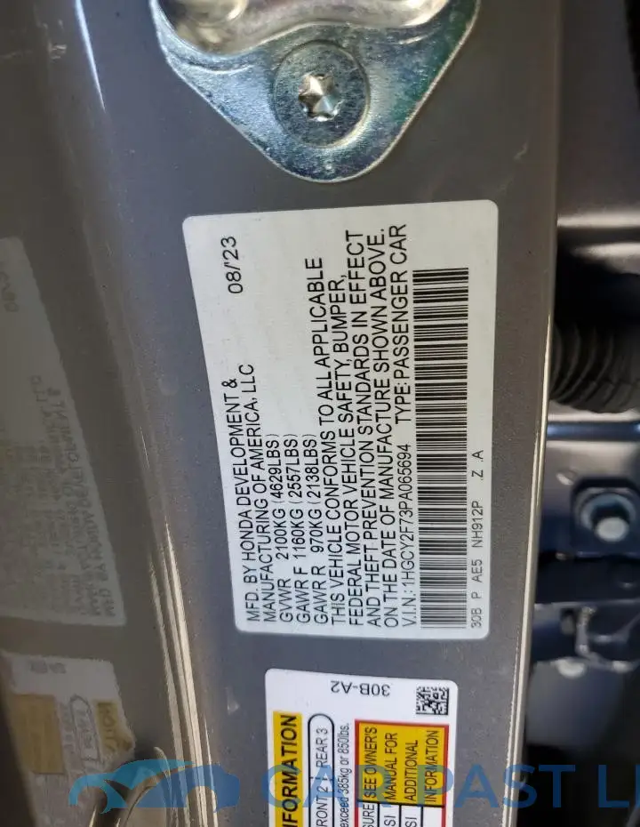1HGCY2F73PA065694# 12