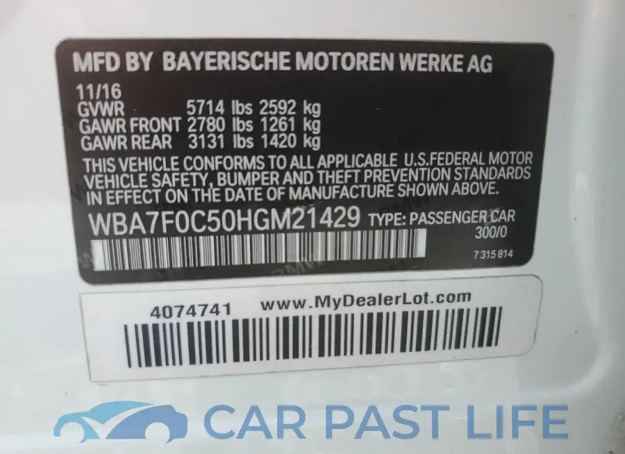 WBA7F0C50HGM21429# 12