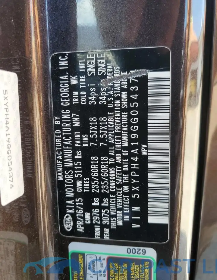 5XYPH4A19GG054374# 13