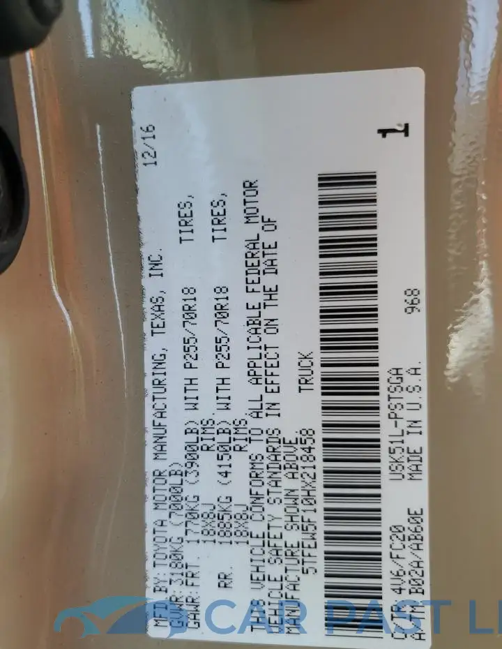 5TFEW5F10HX218458# 12