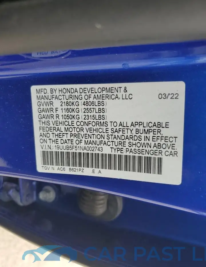 19UUB5F51NA002743# 12
