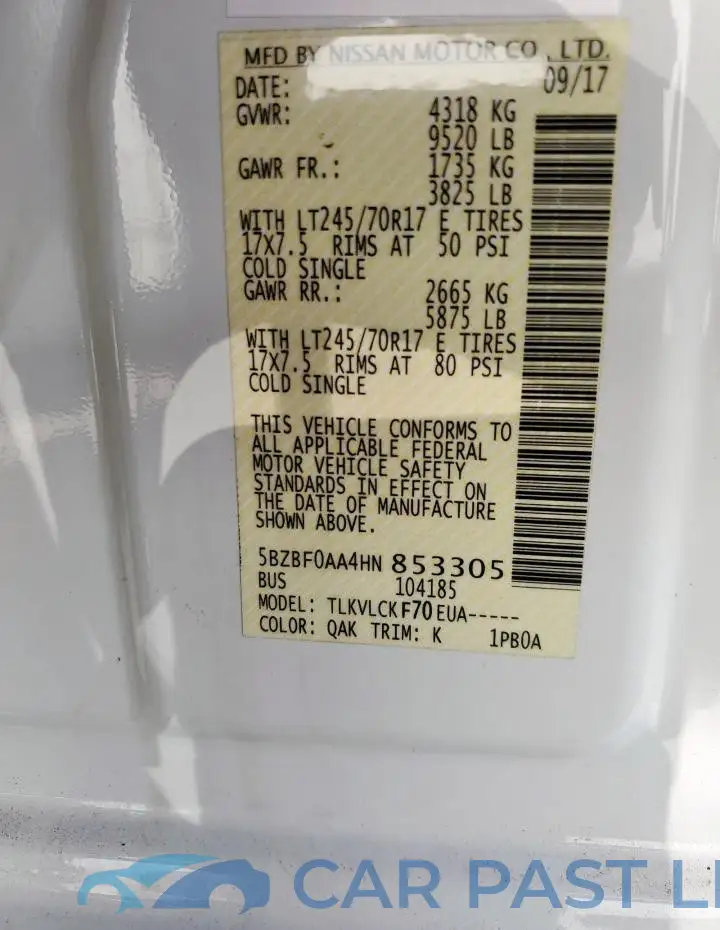 5BZBF0AA4HN853305# 13
