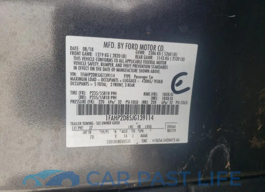 1FAHP2D85JG139114# 12