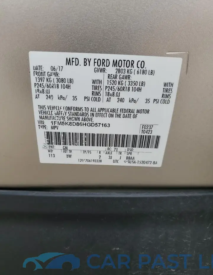 1FM5K8D86HGD57163# 13