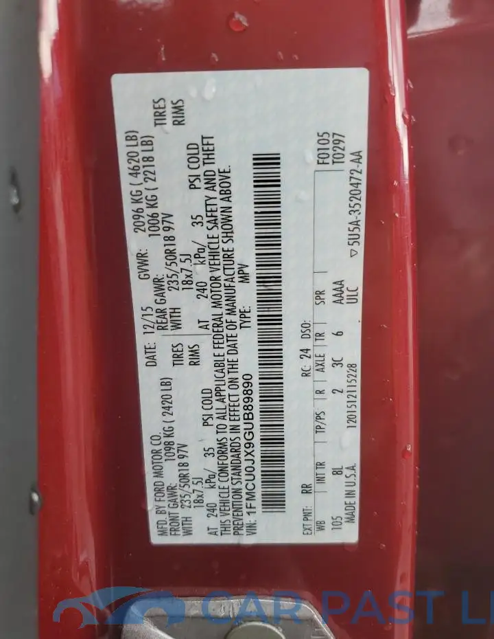 1FMCU0JX9GUB89890# 13