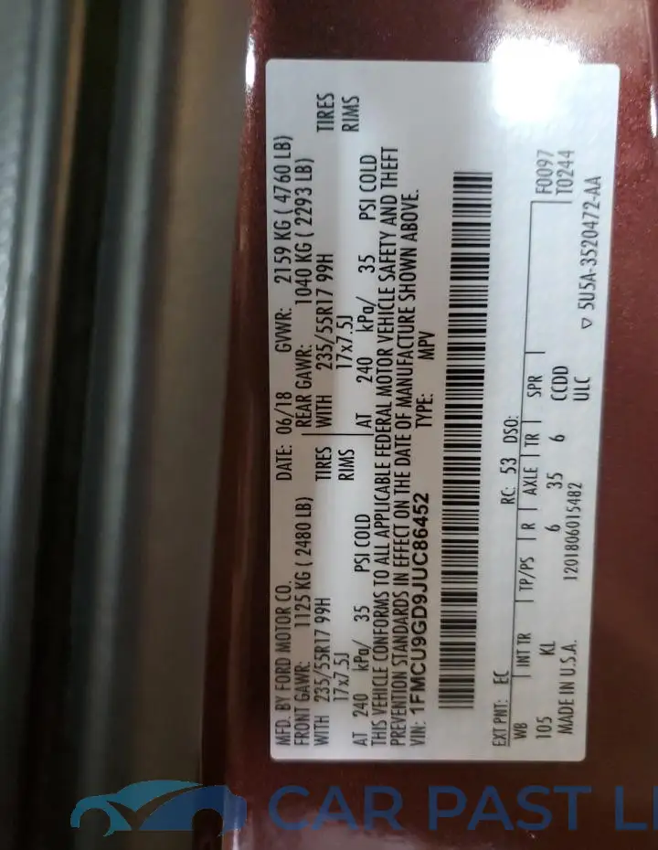 1FMCU9GD9JUC86452# 13