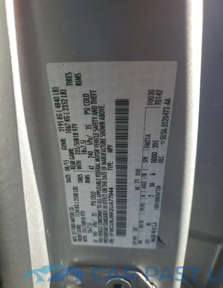 1FMCU9J98GUA77944# 13