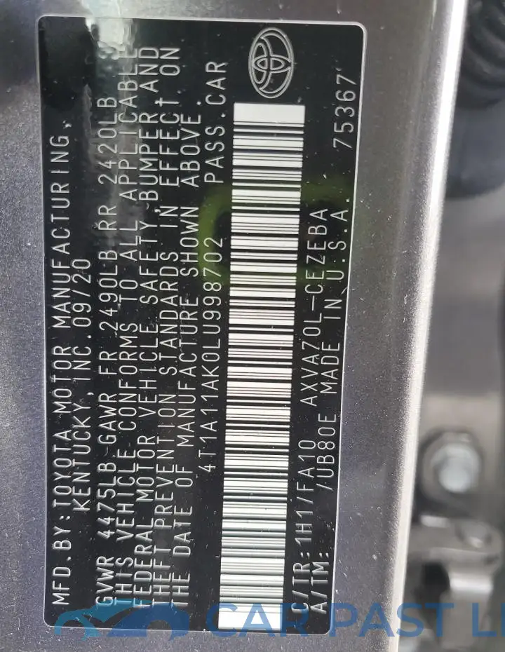 4T1A11AK0LU998702# 13