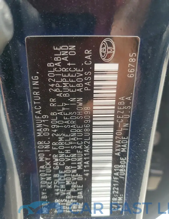4T1A11AK2LU869098# 12