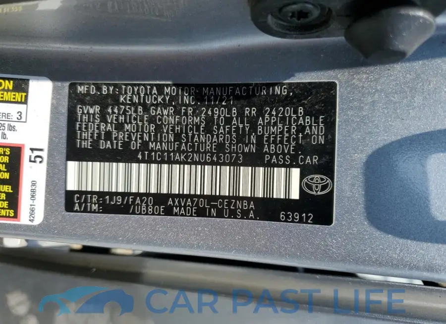 4T1C11AK2NU643073# 12