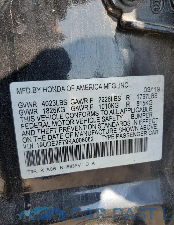 19UDE2F79KA008082# 12