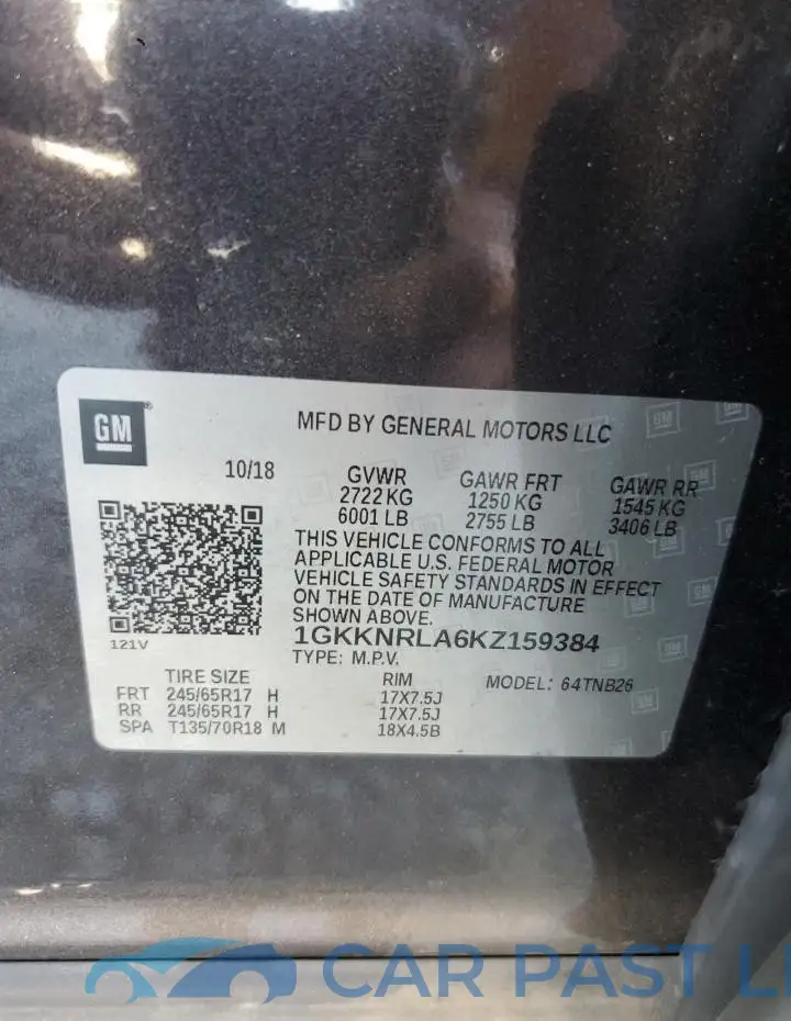 1GKKNRLA6KZ159384# 13