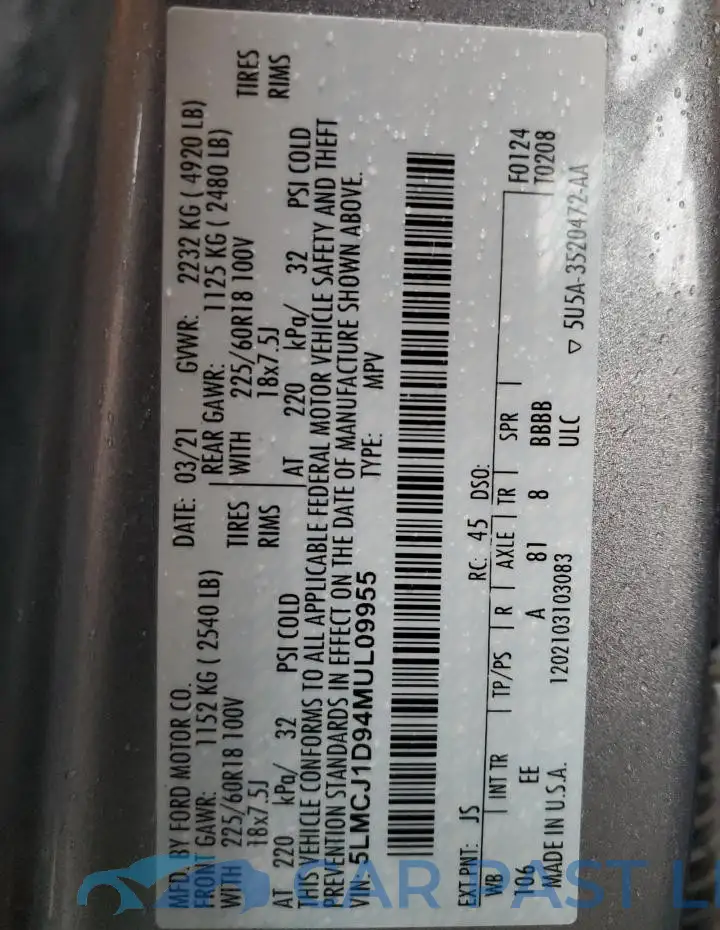 5LMCJ1D94MUL09955# 13
